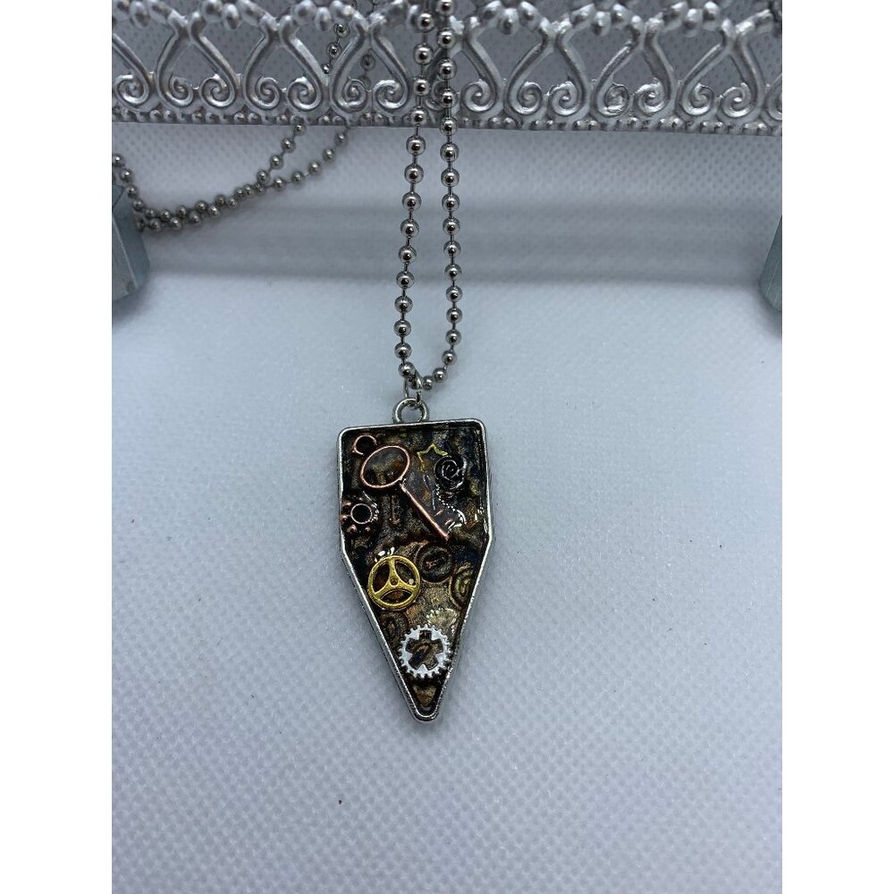 Steampunk Metal and Clay Necklace with Skeleton Key